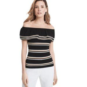 White House Black Market Striped Flounce Off-Shoulder Sweater Top - Small